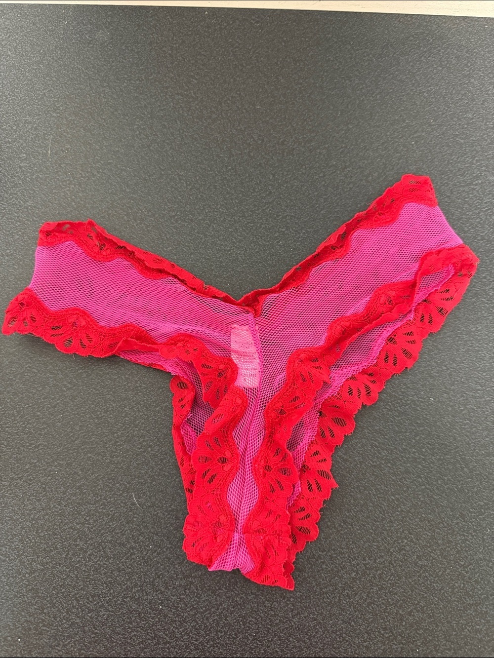 Sheer Lace-Trim Bikini Panty in Pink and Red 2004